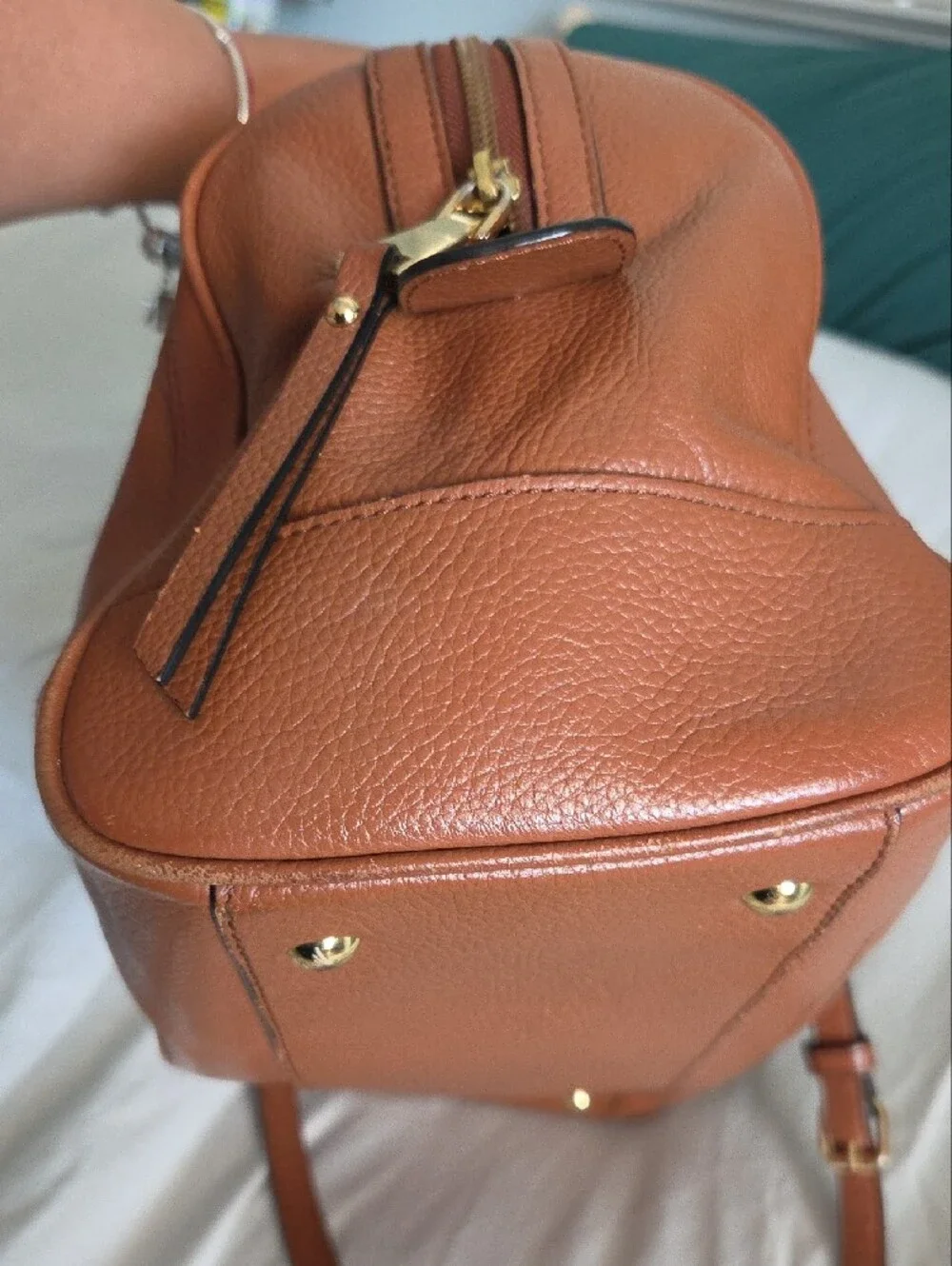 Banana Republic Tan Pebbled Leather Satchel with Tassel